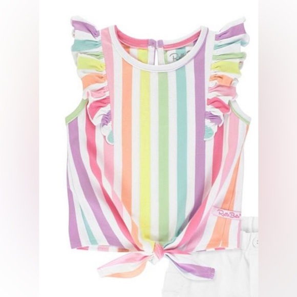 Ruffle Butts Other - RuffleButts Pastel Rainbow Ruffle Shoulder Tie Front Top Baby Girl 12–18 Month
